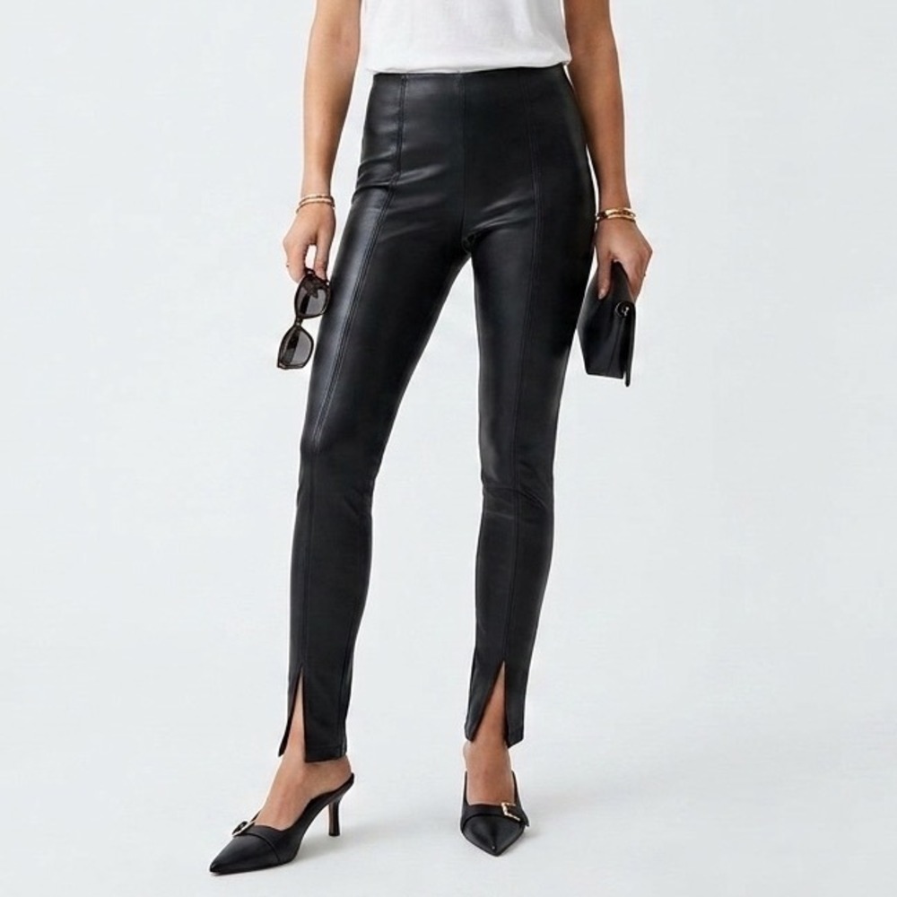 Zara Faux Leather High Rise Split Hem Leggings Pants Side Zip Black Small